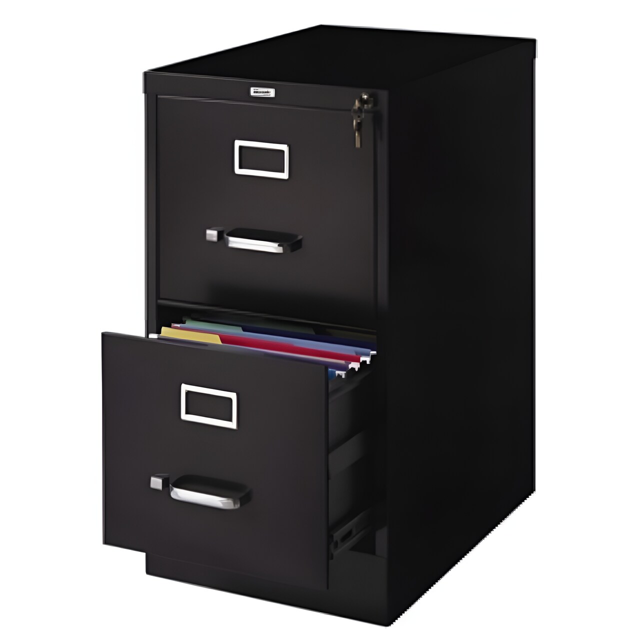 Black Steel 2-Drawer Vertical Filing Cabinet with Lock and Smooth-Glide Drawers
